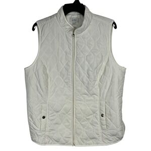 Croft & Barrow Women's Quilted Puffer Vest - Full Zip Ivory White - Size Large